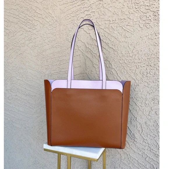KATE SPADE Two Tone Gingerbread Brown & Lilac Leather Magnolia Street Tote Bag